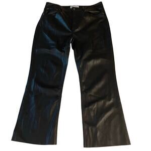 Zara Faux Leather Cropped Pants Sz 12 Black Straight Leg High Rise Edgy Moto